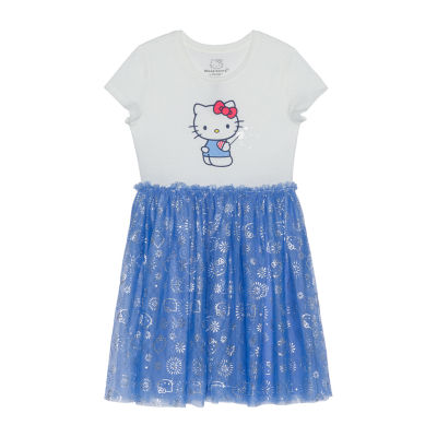 Little & Big Girls Short Sleeve Puffed Sleeve Hello Kitty A-Line Dress