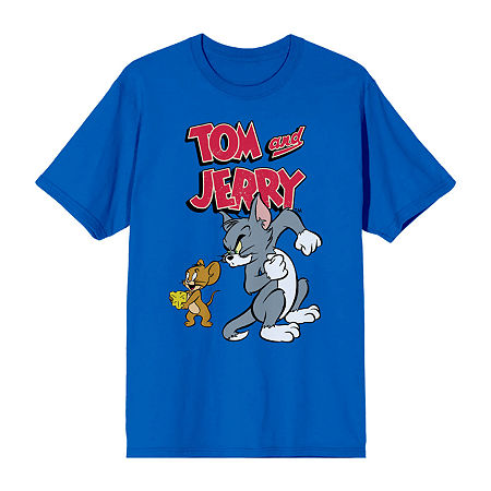 Mens Short Sleeve Tom and Jerry Graphic T-Shirt, Small, Blue