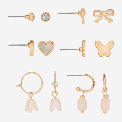 Bijoux Bar Delicates Womens Glass Butterfly 6 Pair Earring Set