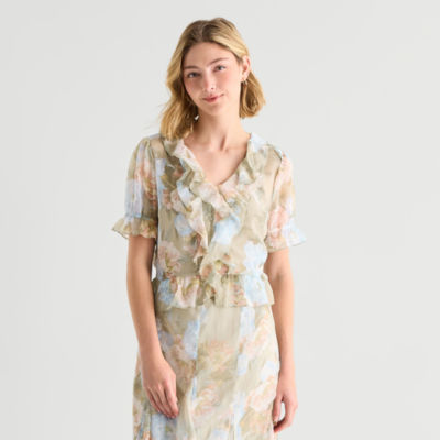 a.n.a Womens V Neck Short Sleeve Blouse