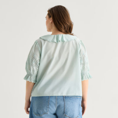 a.n.a Womens Plus V Neck Elbow Sleeve Blouse