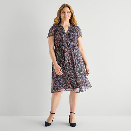 MSK Womens Plus Short Sleeve Floral Shirt Dress