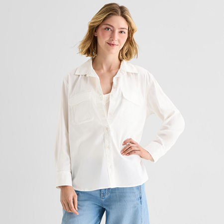 a.n.a Womens Long Sleeve Regular Fit Button-Down Shirt, Small, White