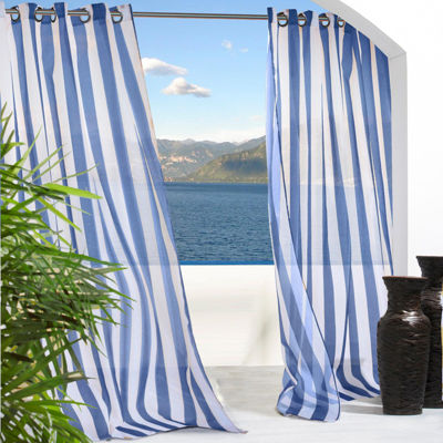 Outdoor Decor Escape Stripe Grommet Top Energy Saving Light-Filtering Single Outdoor Curtain Panel