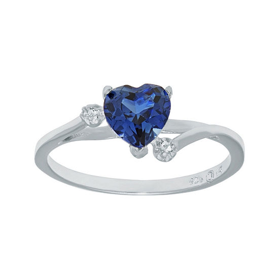 Lab-Created Blue Sapphire and Genuine White Topaz Sterling Silver Heart ...