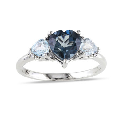 Heart-Shaped Genuine London and Sky Blue Topaz 3-Stone Ring, Color ...