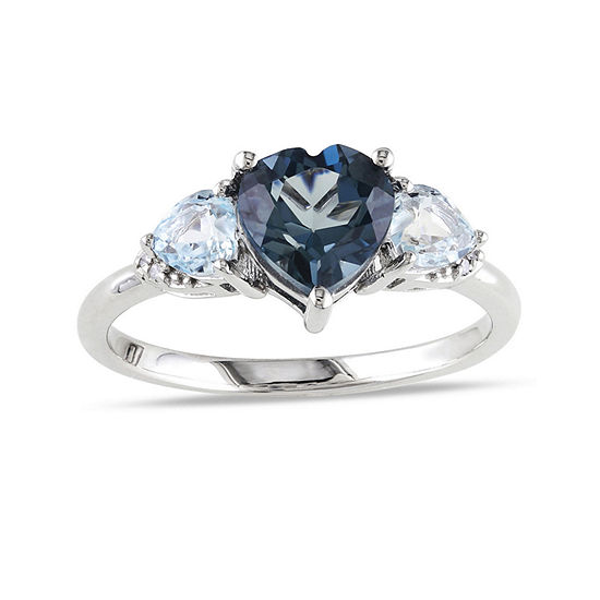 Heart-Shaped Genuine London and Sky Blue Topaz 3-Stone Ring