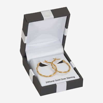 Womens 24K Gold Over Silver 31mm Hoop Earrings