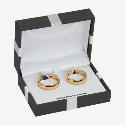 Womens 24K Gold Over Silver 30mm Hoop Earrings
