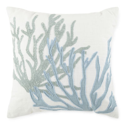 Liz Claiborne Coastal 20x20 Coral Embroidered Square Throw Pillow