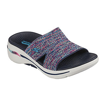Skechers Womens Go Walk Arch Fit Bliss Wedge Sandals, Color: Navy Multi - JCPenney