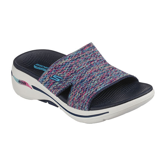 Skechers Womens Go Walk Arch Fit Sweet Bliss Wedge Sandals, Color: Navy ...