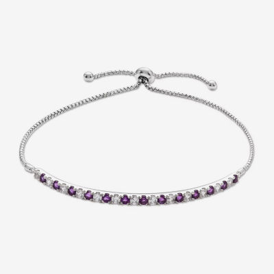 Genuine Purple Amethyst Sterling Silver Bolo Bracelet