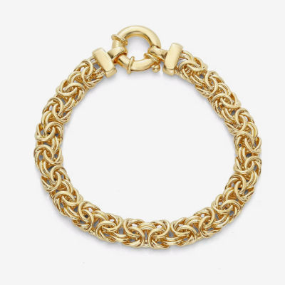 Made in Italy Womens 14K Gold Over Silver 7.5 Inch Semisolid Byzantine Chain Bracelet