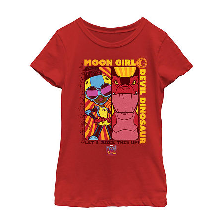 Little & Big Girls Crew Neck Short Sleeve Marvel Moon Girl Graphic T-Shirt, X-small, Red