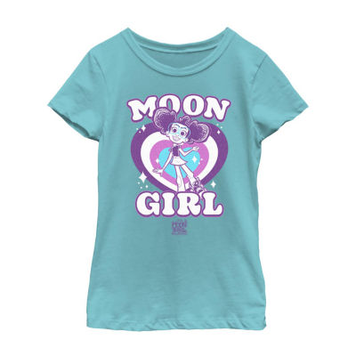 Little & Big Kid Girls Crew Neck Short Sleeve Regular Fit Marvel Moon Girl Graphic T-Shirt