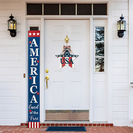 Glitzhome 60H Wooden Patriotic Porch Sign, One Size, Blue