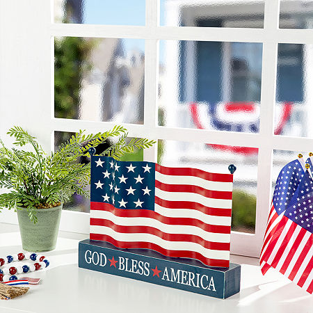 Glitzhome 14D Metal Patriotic Flag Tabletop Decor, One Size, Blue