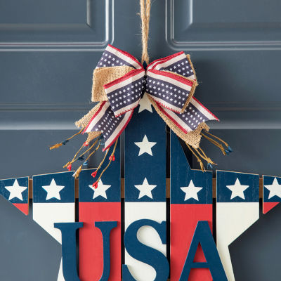 Glitzhome 19.25"L Patriotic Star Door Hanger Swag