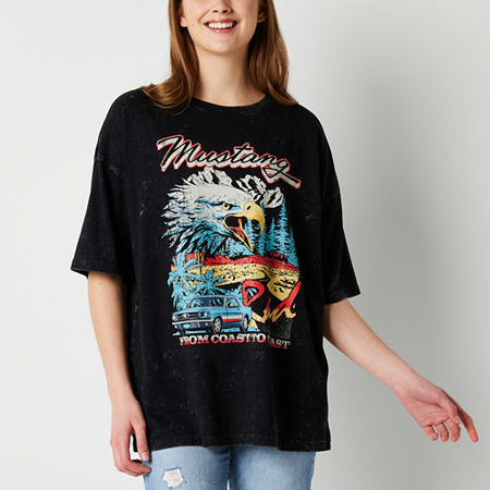  Juniors Mustang American Classic Womens Crew Neck Short Sleeve Oversized Graphic T-Shirt