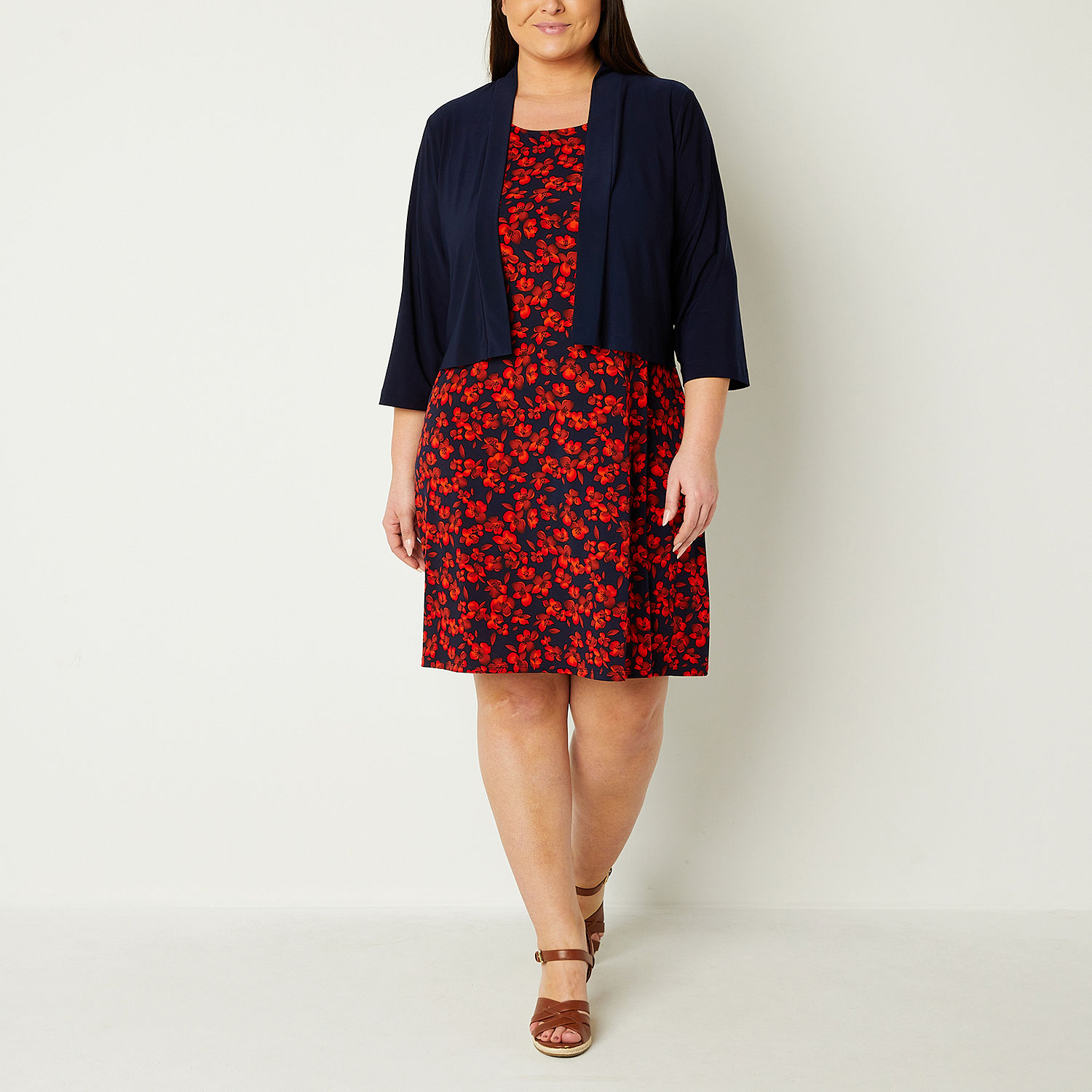 Perceptions Plus Jacket Dress, Color: Navy Red - JCPenney