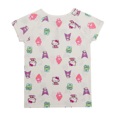 Little & Big Girls V Neck Short Sleeve Hello Kitty T-Shirt