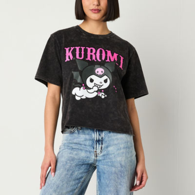 Juniors Kuromi Womens Crew Neck Short Sleeve Hello Kitty Graphic T-Shirt