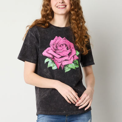 Juniors Cosmic Rose Boyfriend Tee Womens Crew Neck Short Sleeve Graphic T-Shirt