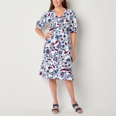 Liz Claiborne Elbow Sleeve Floral A-Line Dress