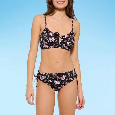 Decree Adjustable Straps Textured Floral Bralette Bikini Swimsuit Top Juniors