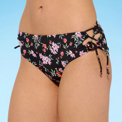 Decree Womens Side Tie Textured Floral Hipster Bikini Swimsuit Bottom Juniors