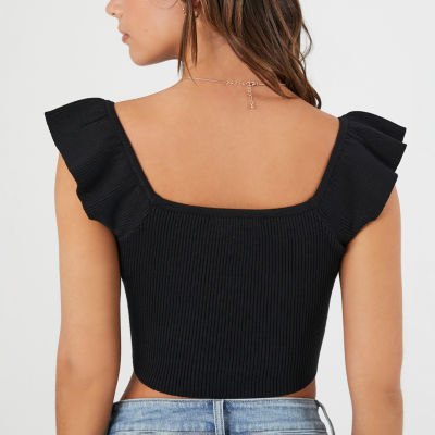 Forever 21 Sweater Womens Square Neck Short Sleeve Crop Top Juniors