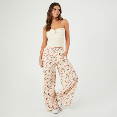 Forever 21-Juniors Printed Soft Womens Mid Rise Wide Leg Pull-On Pants