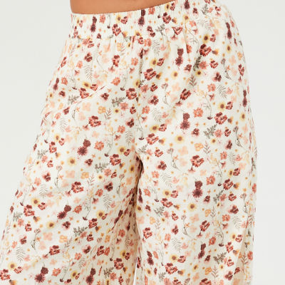 Forever 21-Juniors Printed Soft Womens Mid Rise Wide Leg Pull-On Pants