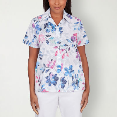 Alfred Dunner Classics Womens Short Sleeve Regular Fit Button-Down ...