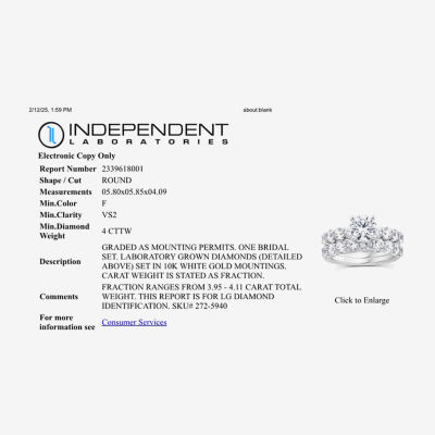 Signature By Modern Bride (F / VS2) Womens 4 CT. T.W. Lab Grown White Diamond 10K or 14K Gold Round Side Stone Bridal Set