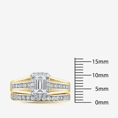 G / Si1-Si2) Womens 1 1/2 CT. T.W. Lab Grown White Diamond 10K White Gold Side Stone Halo Bridal Set