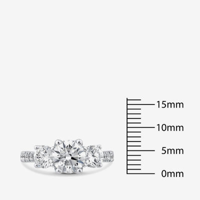 Love Lives Forever (G / Si1-Si2) Womens 3 CT. T.W. Lab Grown White Diamond 10K White Gold Round Side Stone 3-Stone Engagement Ring