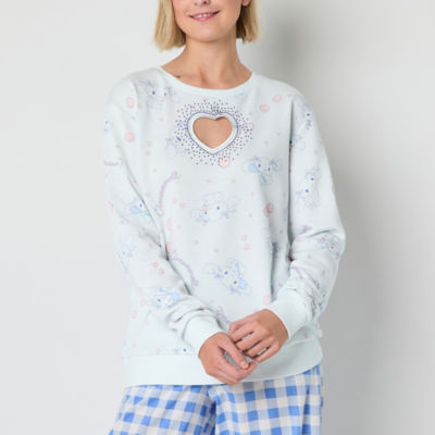 Juniors Cinnamaroll Embelished Heart Fleece Womens Crew Neck Long Sleeve Hello Kitty Sweatshirt
