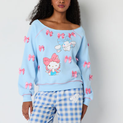 Juniors Cinnamaroll Bow Embelished Off The Shoulder Womens Round Neck Long Sleeve Sweatshirt