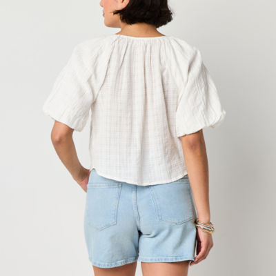 a.n.a Womens Round Neck Elbow Sleeve Blouse