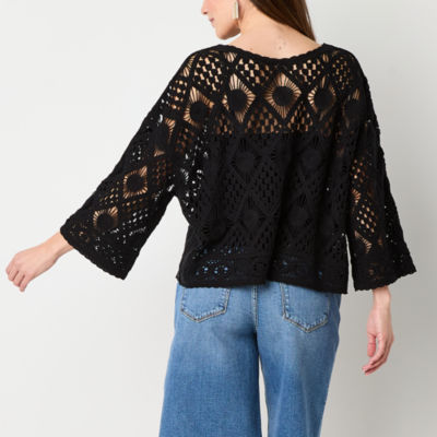 a.n.a Crochet Womens Boat Neck Long Sleeve Pullover Sweater