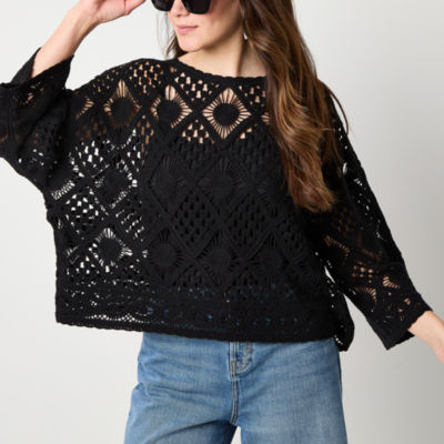 a.n.a Crochet Womens Boat Neck Long Sleeve Pullover Sweater