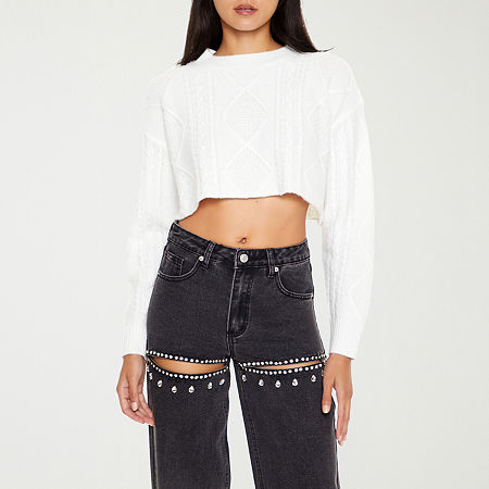 Forever 21 Juniors Womens Crew Neck Long Sleeve Pullover Sweater, Small, White