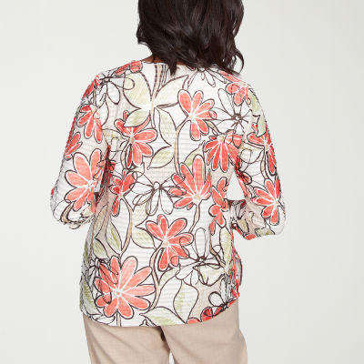 Alfred Dunner Catalina Island Womens Crew Neck 3/4 Sleeve T-Shirt