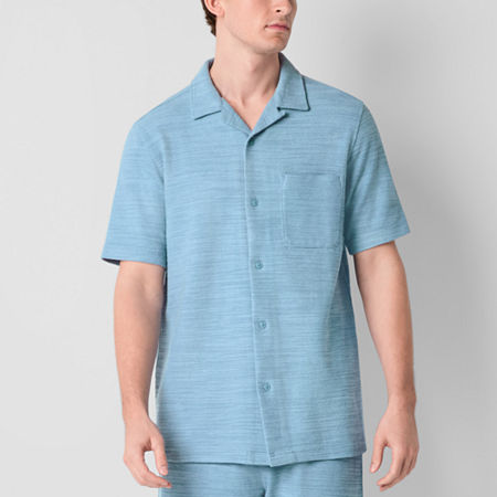 Frye and Co. Mens Short Sleeve Regular Fit Button-Down Shirt, Xx-large, Blue