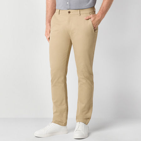 St. John's Bay Stretch Chino Mens Straight Slim Fit Flat Front Pant, 30 30, Beige