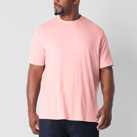 Shaquille O'Neal XLG Ribbed Dropneedle Big and Tall Mens Crew Neck Short Sleeve T-Shirt, X-large Tall, Pink