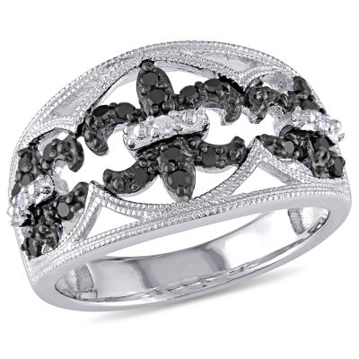 Womens 1/4 CT.T.W. Natural White & Color Enhanced Black Diamond Sterling SIlver Cocktail Ring