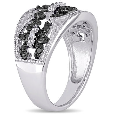 Womens 1/4 CT.T.W. Natural White & Color Enhanced Black Diamond Sterling SIlver Cocktail Ring